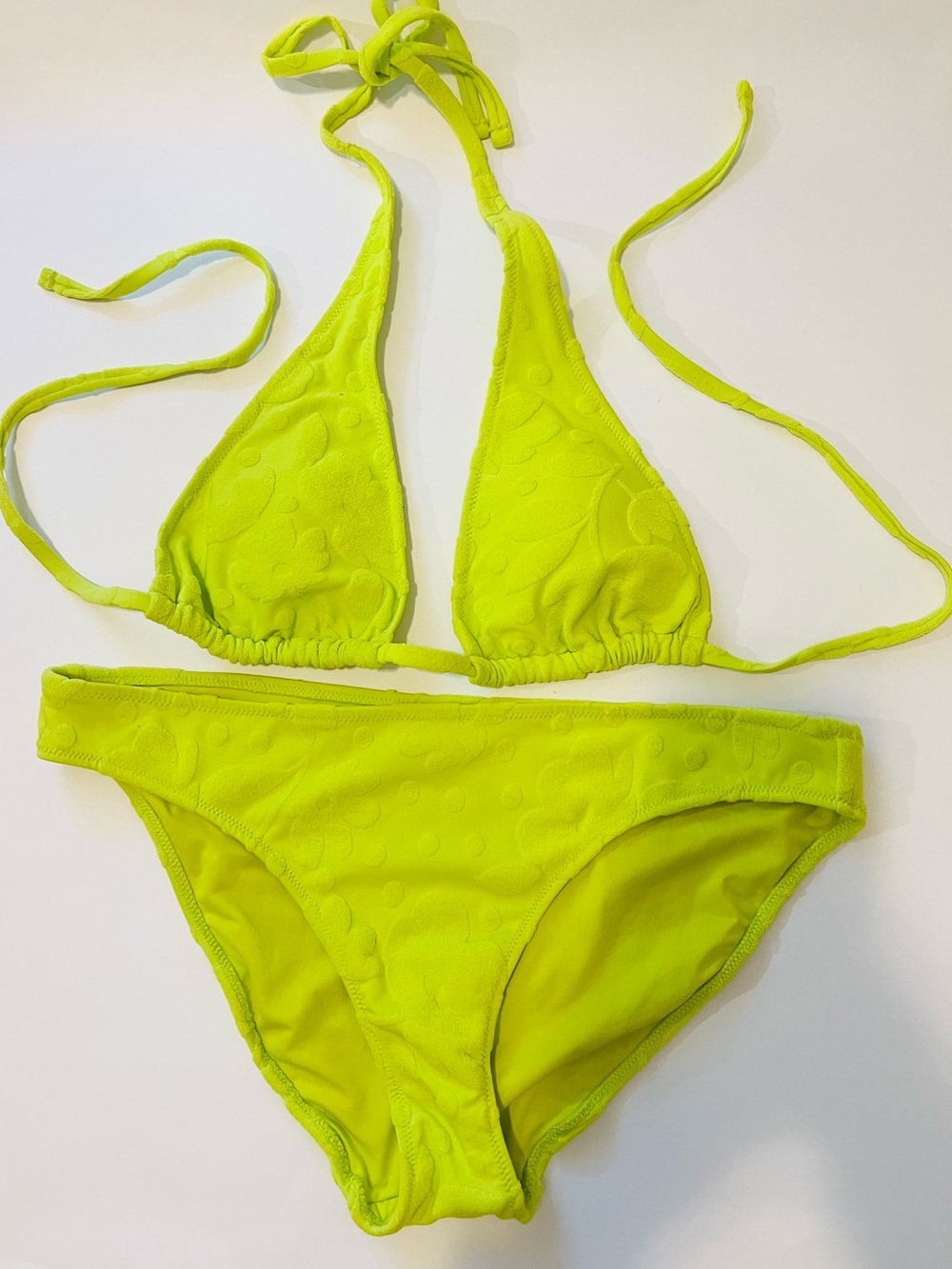Women’s Lime Green Textured Triangle Bikini Set - Medium Top, Large Bottom